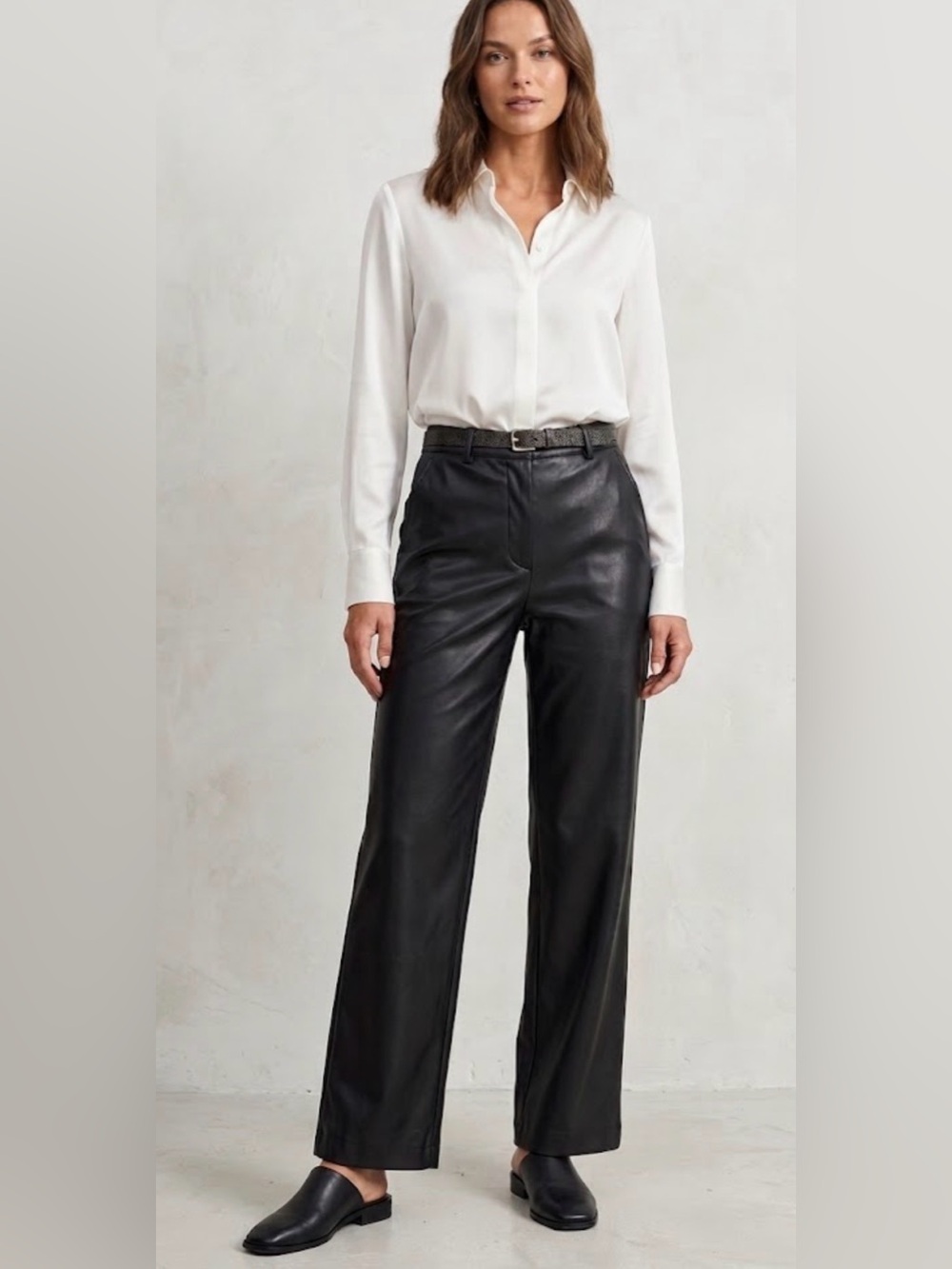 Elie Tahari Black Faux Leather Wide-Leg Pants